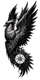 phoenix, compass, angel wings tattoo design idea