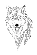 wolf with indian and feathers tattoo design idea