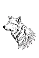 wolf with indian and feathers tattoo design idea