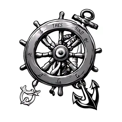 lighthouse guiding , anchor intertwined , shipwheel tattoo design idea