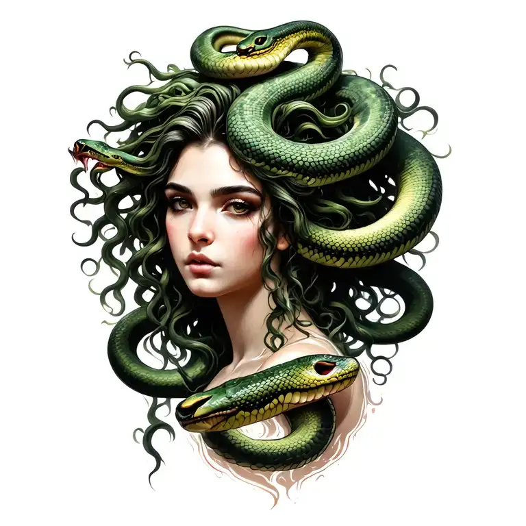woman gorgon medusa with snake hair tattoo design idea