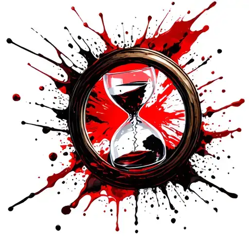 respice finem and memento mori circling a broken hourglass with sand pouring out in a gothic roman style tattoo design idea