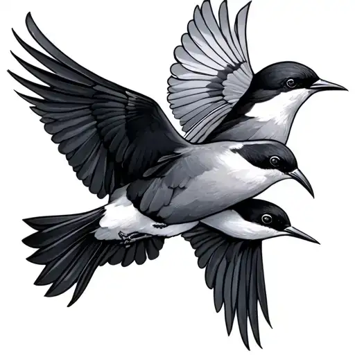 two swallow birds flying together tattoo design idea