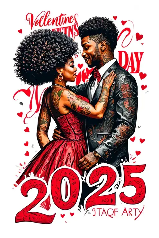 "VALENTINES DAY 2025" AFRO PARTY pepole couple dancing together tattoo design idea