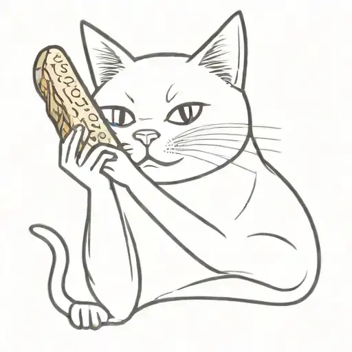 black cat holding toast in its mouth tattoo design idea