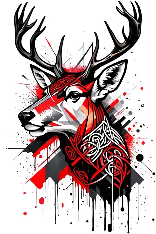geometric design incorporating celtic deer head tattoo design idea