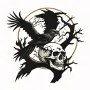 dead tree moon crow skull tattoo design idea