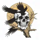 dead tree moon crow skull tattoo design idea