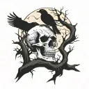 dead tree moon crow skull tattoo design idea