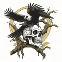 dead tree moon crow skull tattoo design idea