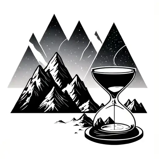 Peak-HourglassAn hourglass silhouette whose top and bottom triangles morph into mountain peaks, linking cosmic identity tattoo design idea