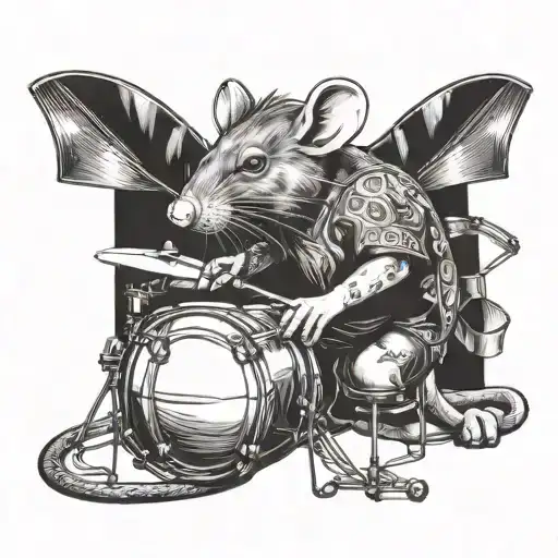 rat drummer playing tattoo design idea