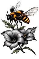 cute bee and morning glory flower tattoo design idea