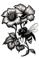 cute bee and morning glory flower tattoo design idea