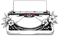 typewriter with torn pages inside and flowers around it  tattoo design idea
