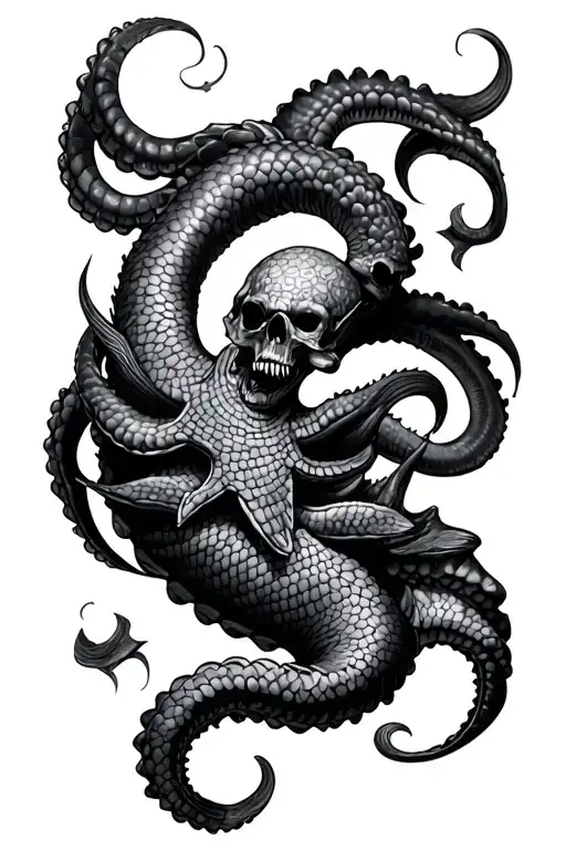 old school Sailors pirates kraken sea ships mermaids swimming tattoo design idea