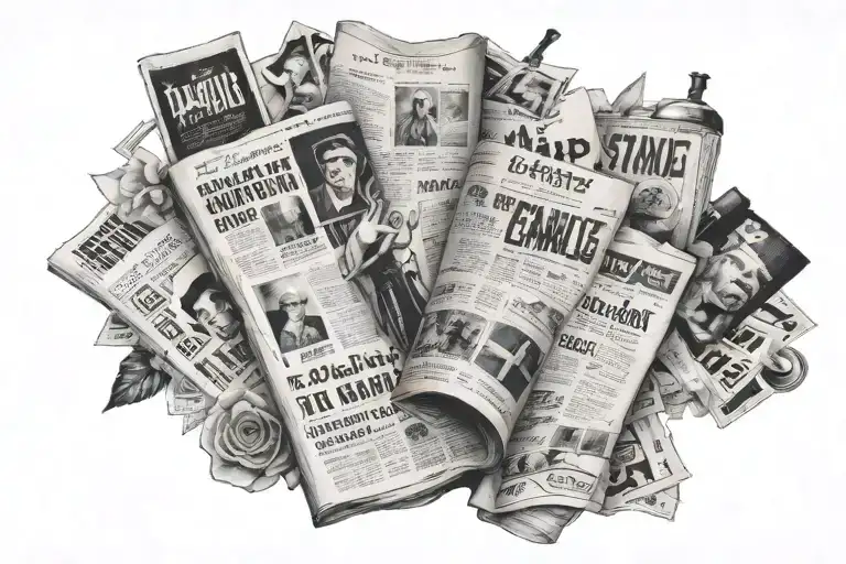 newspaper collage tattoo featuring the herald tattoo design idea