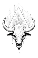 Absurdism, buffalo, skulls, upside down triangle shape, nature reclaiming humanity tattoo design idea