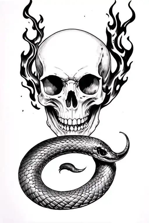 skull snake blood fire tattoo design idea