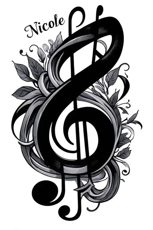 "Nicole" music note intertwined tattoo design idea