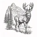 A majestic whitetail deer standing in a mountain landscape tattoo design idea