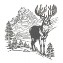 A majestic whitetail deer standing in a mountain landscape tattoo design idea