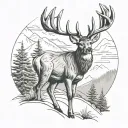 A majestic whitetail deer standing in a mountain landscape tattoo design idea