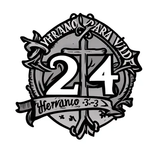 right chest tattoo with the day 3-28-23, the words "hermano para vida" above and underneath the number 24 between cross tattoo design idea