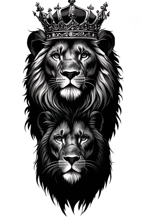 male and female lion wearing a crown tattoo design idea