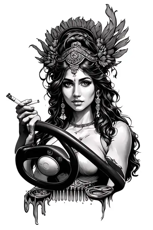 Hera cigarette in the left hand, steering wheel in the right hand, the open window and the heating at the bottom tattoo design idea