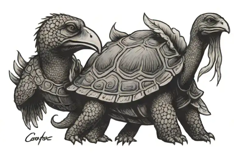 A band with a dodo on one side and a turtle on another tattoo design idea