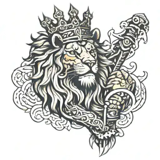 hand tattoo lion crown samurai standing tattoo design idea