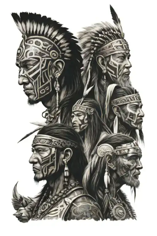 4 parts, 1st part somoan, 2nd part native american, 3rd part japanese, 4th part viking. tattoo design idea