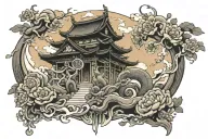 japense temple tattoo design idea