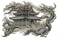 japense temple tattoo design idea