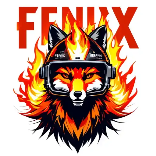 "Fenix Defense Tech" Fox head wearing fire helmet tattoo design idea