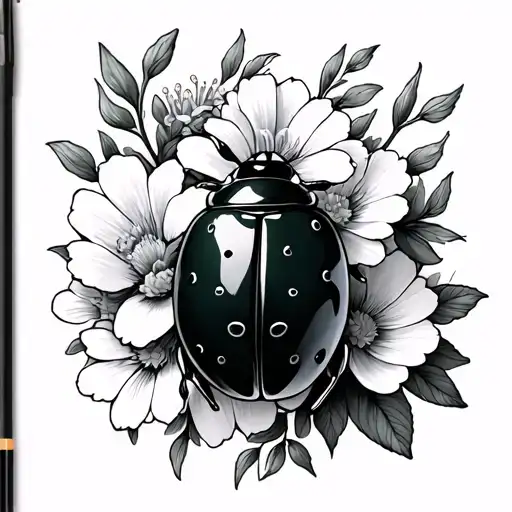 greenbay packers lady bug surrounded by delicate flowers tattoo design idea
