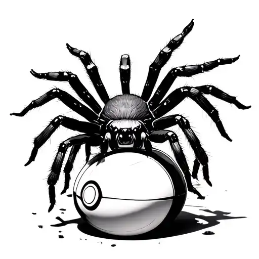 A 3D printed tarantula crawling out of a Pokeball tattoo design idea