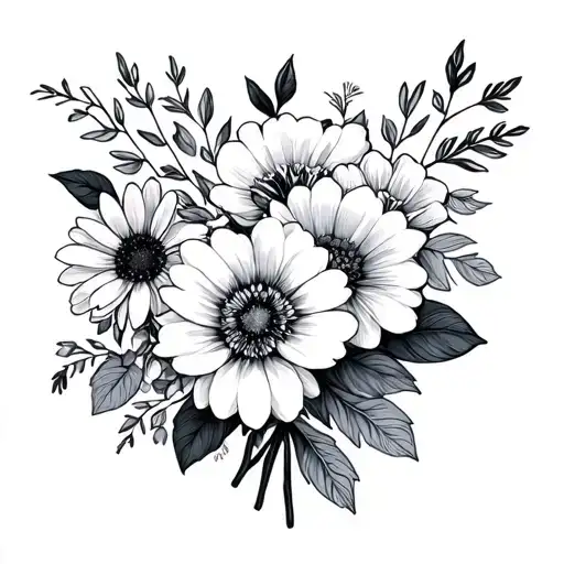 February and may and December birth flower bouquet  tattoo design idea