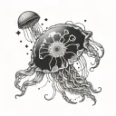 jellyfish and moon phases intertwined within tattoo design idea