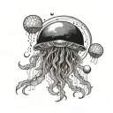 jellyfish and moon phases intertwined within tattoo design idea