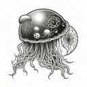 jellyfish and moon phases intertwined within tattoo design idea