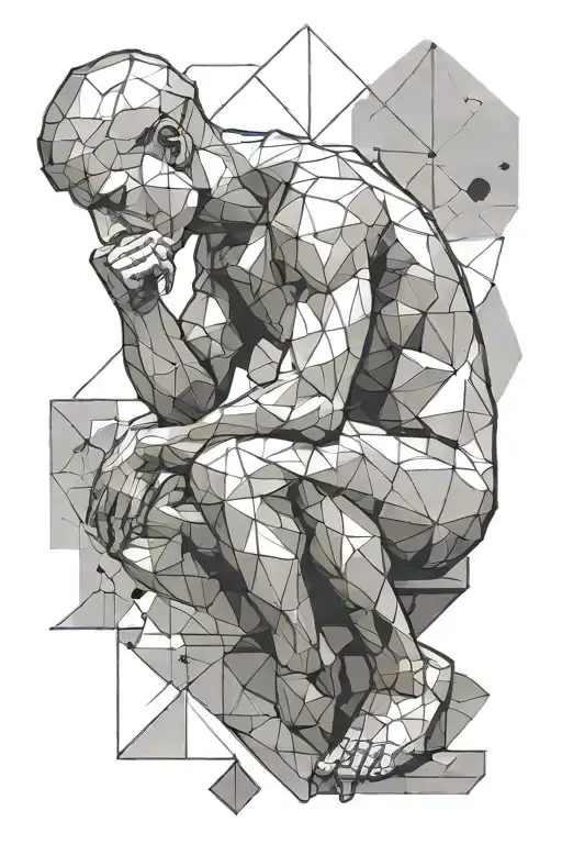 the thinker statue surrounded by geometric shapes  tattoo design idea
