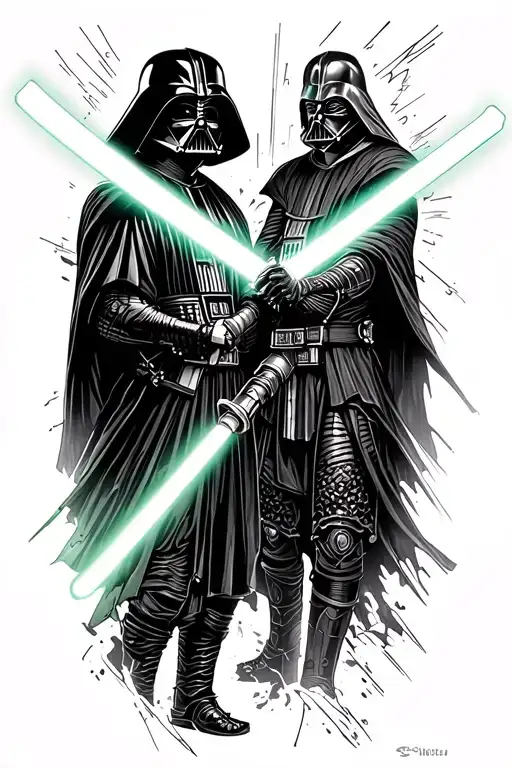 Lightsaber duel sith vs darth vader tattoo design idea