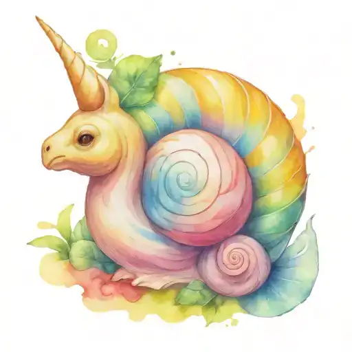 unicorn snail with wings tattoo design idea