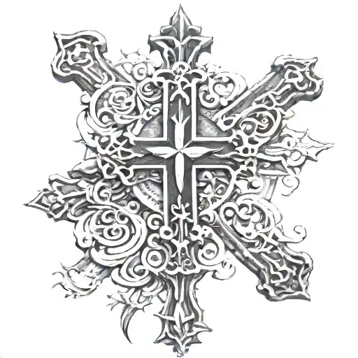 Christian Cross and a name "അഖില"  tattoo design idea