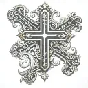 Christian Cross and a name "അഖില"  tattoo design idea