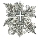 Christian Cross and a name "അഖില"  tattoo design idea