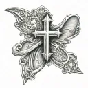 Christian Cross and a name "അഖില"  tattoo design idea