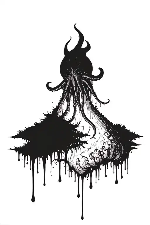 forest graffiti paint drip cthulhu eldritch horror tattoo design idea